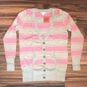 NWT Mossimo Cardigan, pink/grey strip, size L